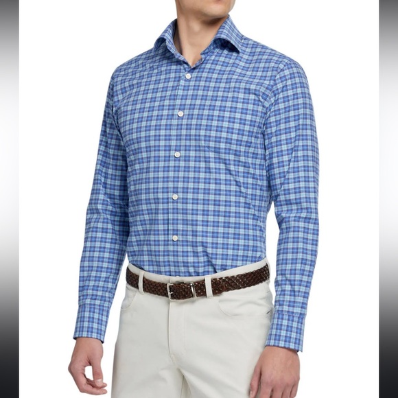 Peter Millar Crown Finish Stretch Sandprint Plaid Shirt - Picture 2 of 12